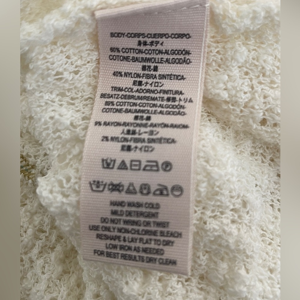 Free People Cream Embroidered Yoke Knit Top XS Boho Peasant Festival Blouse - Picture 7 of 10